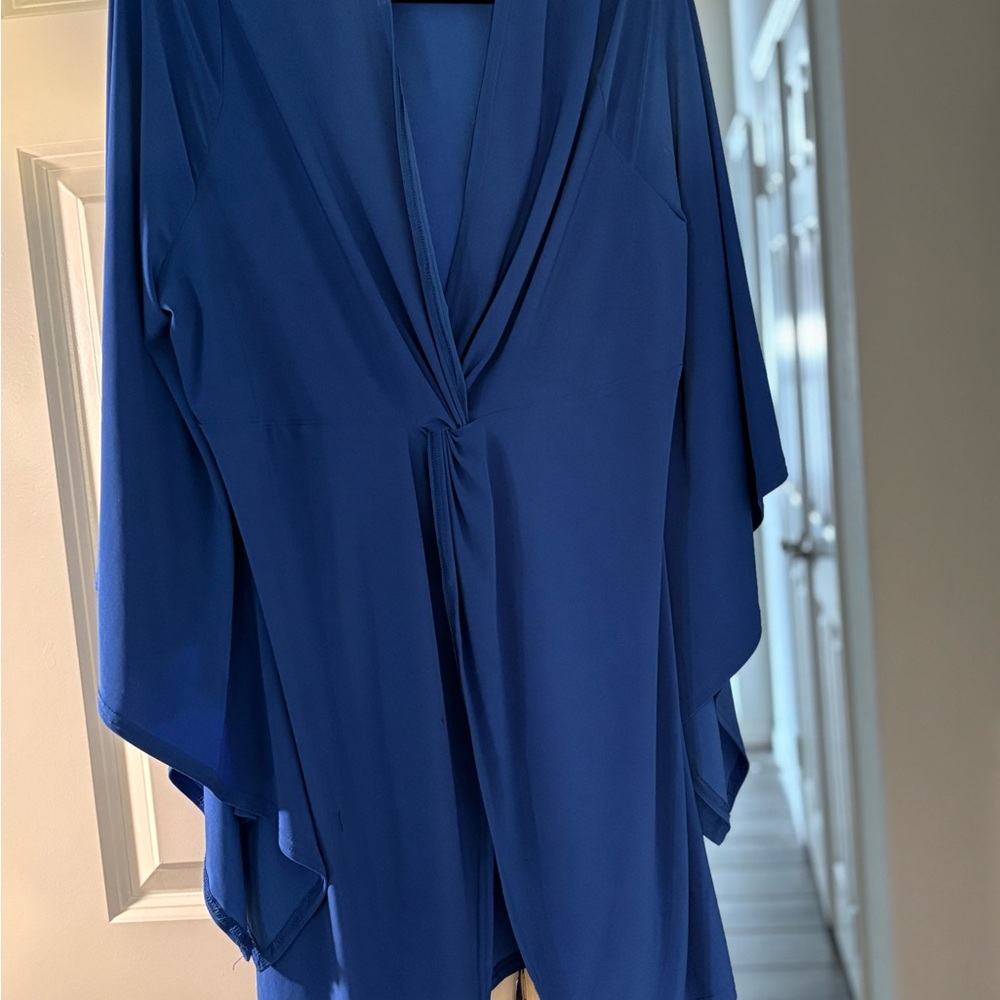 Ashley Stewart Blue Dolman Sleeve Wrap Blouse